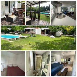 eine Collage mit Fotos eines Hauses mit Pool in der Unterkunft Le jardin de Jade in Bédarrides