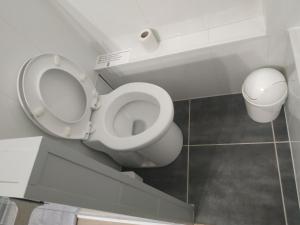 a bathroom with a toilet and a trash can at Charmant logement à 2 pas de la plage in Le Portel
