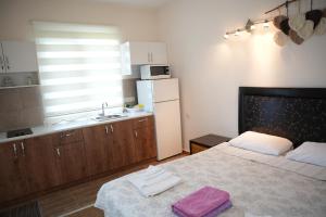 eine Küche mit einem Bett und einem Waschbecken in einem Zimmer in der Unterkunft Sofia Residence in Kemer