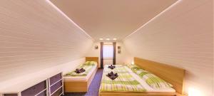 a large room with two beds in it at Vila Anna Wellness in Halenkov