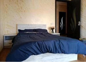 1 cama con edredón azul en un dormitorio en Chase Dream Hostel追梦空间 en Batumi