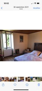 Castelnau-de-MontratierにあるDétente en campagne dans le quercy une Chambre lit double et un matelas d appoint une personne dans le salonのベッドルーム1室(ベッド1台付)の写真2枚