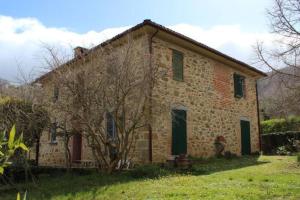 une vieille maison en pierre avec un arbre dans la cour dans l'établissement A Casa là - l'Aiola, à Paciano