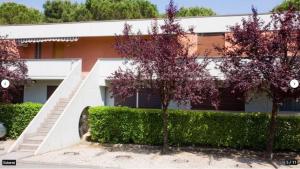 two trees with purple leaves in front of a building at Quadrifoglio 43 in Bibione
