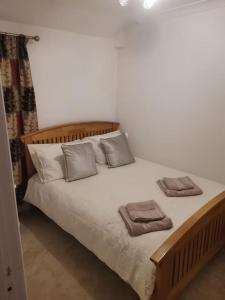 een bed met twee kussens in een kamer bij Hopefield in Newport