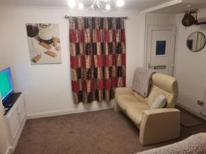 a living room with a couch and a television at Hopefield in Newport