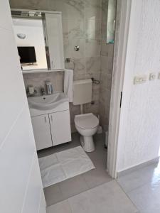 a bathroom with a toilet and a sink at Apartman Bella in Drage