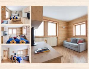 a collage of pictures of a living room and a kitchen at Appartamento Stelvio in Valdisotto