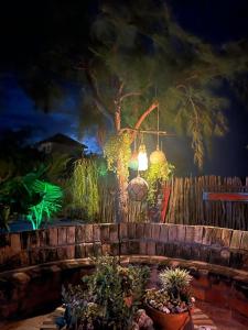 a garden with potted plants and a fence at Flats Macapá Meu Amor in Luis Correia