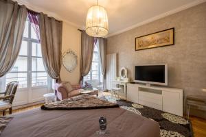 a bedroom with a bed and a tv in a room at Terrasse Royale au Coeur de Nantes in Nantes