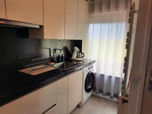 a kitchen with a sink and a washing machine at Studio in Eindhoven in Eindhoven