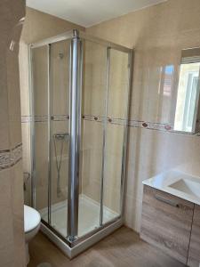 eine Dusche im Bad mit WC und Waschbecken in der Unterkunft Apartamento puerto in A Guarda + 17 Fotos