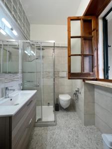 y baño con lavabo, ducha y aseo. en Monte Cuccu Bed & Breakfast en Cerfignano