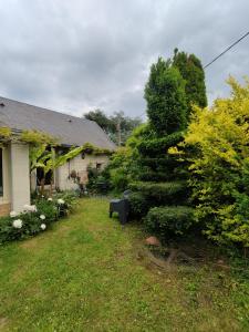 einen Hof neben einem Haus mit einem Baum in der Unterkunft La Motelle N 5 in Les Ulmes