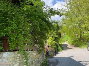 una pared de piedra con árboles y una carretera en Lichtmannegger GmbH und Co KG en Ramsau
