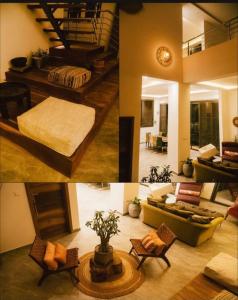 a collage of four pictures of a living room at Guest House Casa S in Ngaparou