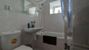 a bathroom with a toilet and a sink and a tub at Rodinná chalupa in Zdíkov +24 photos