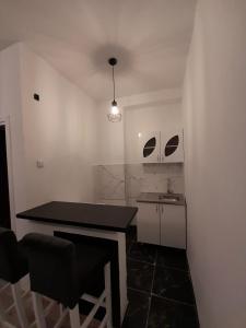 una cucina con tavolo e lavandino in una stanza di Anni a Belgrado