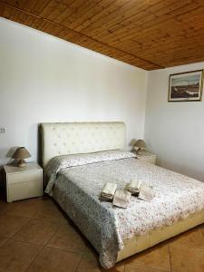 a bedroom with a bed with two pillows on it at Da Delfo in Agnone Bagni