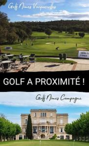 a collage of two pictures of a house and a golf course at jolie Mazet avec piscine privée ! in Nîmes +29 photos