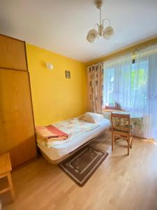 1 dormitorio con 1 cama, 1 mesa y 1 silla en Anna Pokoje Gościnne, en Krościenko nad Dunajcem