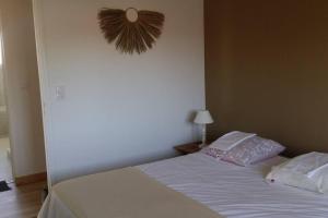 a bedroom with a white bed with two pillows at Logement privée in La Teste-de-Buch