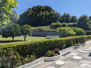 尼格蘭的住宿－Bolboreta Nigrán，花园,花园内种有灌木和花卉,设有围栏