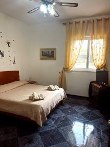 1 dormitorio con 1 cama y ventilador de techo en Sempre verde, en Agnone Bagni