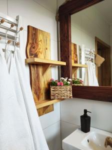 a bathroom with a sink and a mirror at SielskoAnielsko w Beskidzie Niskim in Męcina Wielka