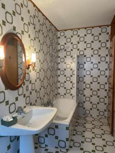 uma casa de banho com um lavatório e um espelho em Belvedere da Cesarina em Tarvisio