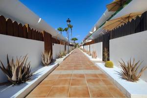 a pathway with potted plants on the side of a building at Sweet Flat with private patio Dunasol in Corralejo
