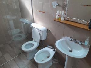 un baño con inodoro y lavabo en Cabañas Los 2 Algarrobos, en Santa Rosa de Calamuchita 16 fotos más