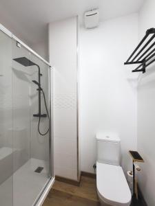 y baño con aseo y ducha. en Precioso estudio con dos ambientes, en Madrid