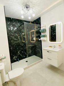 een badkamer met een douche, een toilet en een wastafel bij Lisandrina in Ajaccio