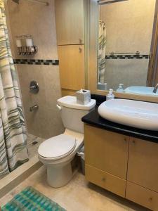 a bathroom with a toilet and a sink at Ocean Front Condo in Isla Verde! in San Juan