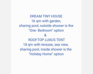 a screenshot of the dream tiny house text at Dream Tiny House or Luxus Tent with pool in Chania Town