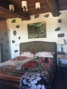 ChipudeにあるCasa rural Adoracion Chipude - Adults Onlyのベッドルーム1室(カラフルな毛布付きのベッド1台付)