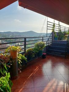 a balcony with potted plants and a railing at Coorg North Breeze Homestay in Madikeri
