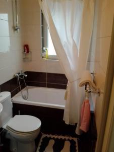 a bathroom with a tub and a toilet and a sink at Villa Mandarin Grove Alyanoe in Fodele