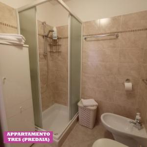 a bathroom with a shower and a toilet and a sink at APPARTAMENTO TOMA MIHAELA in Tres +25 photos