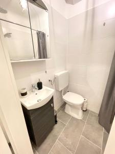 Łazienka z białą toaletą i umywalką w obiekcie Ein Traum im Leechwald nähe LKH w Grazu