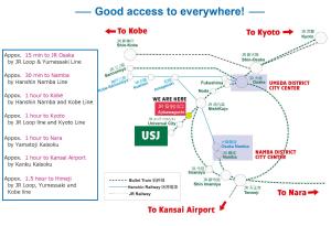 een kaart van de usa en de us transit luchthaven bij USJに一番近いゲストハウス J-Hoppers Osaka Universal in Osaka