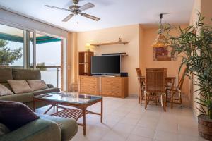 Televisyen dan/atau pusat hiburan di AT102 Els Pins, primera línea con piscina, vista mar