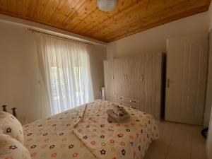 un dormitorio con una cama con un gato sobre ella en Country-side residence, en Repanídhion