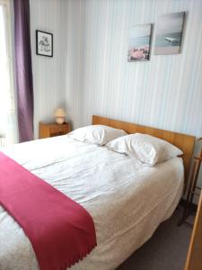 ein Schlafzimmer mit einem Bett mit einer roten Decke darauf in der Unterkunft Trouz Ar Mor in Penmarcʼh