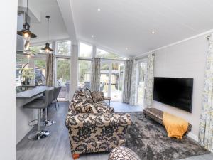 Una sala de estar con un sofá y un televisor. en Ewe Crag Beck Lodge, en Whitby