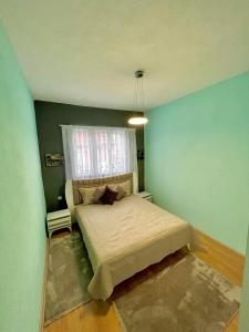een slaapkamer met een bed in een kamer met een raam bij Apartment-Rubin in Pristina