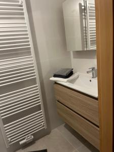 y baño con lavabo y espejo. en Côté Source " Appartement " en Francorchamps