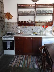 a kitchen with a sink and a stove at Traditional House "Elisavet" in Próti