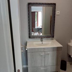 uma casa de banho com um lavatório e um espelho em Ancoradouro T1 - Alojamento Local Gerês em Braga